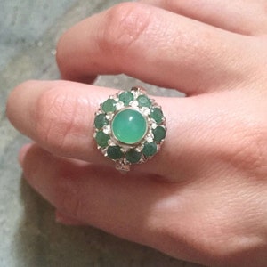 Victorian Ring, Natural Emerald, Chrysoprase Ring, Green Round Ring, May Birthstone, Antique Ring, Vintage Ring, May Ring, 925 Silver Ring