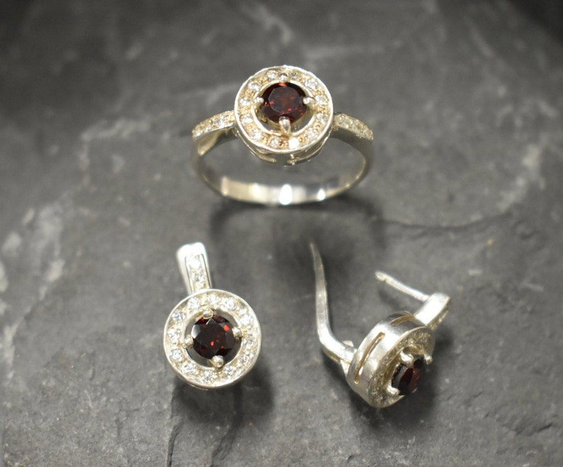 Natural Garnet January Birthstone Red Diamond Earrings Red Garnet Earrings Solid Silver Earrings Red Vintage Earrings Garnet Earrings