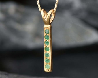 Gold Emerald Pendant, Natural Emerald, May Birthstone, Bar Pendant, May Necklace, Green Pendant, Minimalistic Pendant, Gold Vermeil, Emerald