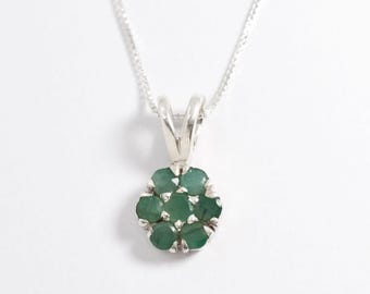 Emerald Pendant, Natural Pendant, Flower Pendant, May Birthstone, Genuine Emerald, Real Emerald Pendant, Pendant and Chain, Silver Pendant