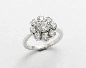 Diamond Flower Cluster Ring, Daisy Floral CZ Diamond Ring, Vintage Inspired Jewelry