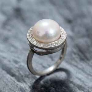 White Pearl Ring, Natural Pearl Ring, Pearl Ring, Large Pearl Ring, Vintage Pearl Ring, June Birthstone, June Ring, Solid Silver Ring, Pearl image 3