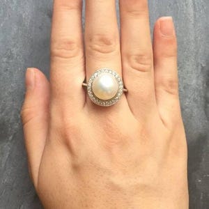 White Pearl Ring, Natural Pearl Ring, Pearl Ring, Large Pearl Ring, Vintage Pearl Ring, June Birthstone, June Ring, Solid Silver Ring, Pearl image 7