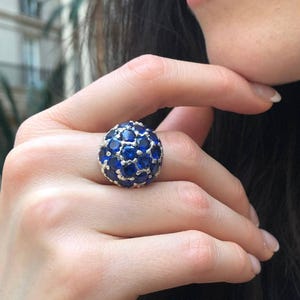 Sapphire Ring, Created Sapphire, Dome Ring, Vintage Ring, Large Blue Ring, Big Sphere Ring, Statement Ring, Massive Ring, Solid Silver Ring