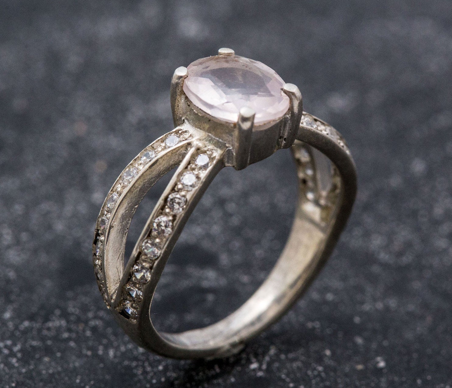 Rose Quartz Ring Natural Rose Quartz Pink Diamond Ring Pink Etsy UK