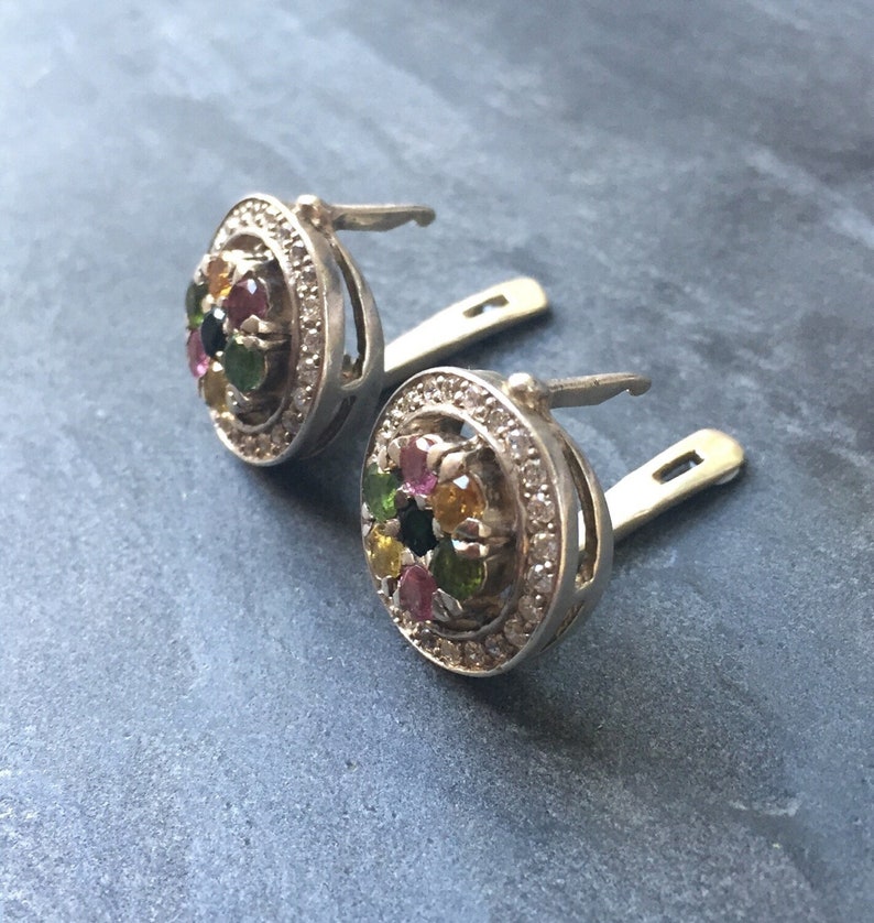 Tourmaline Earrings, Cluster Earrings, October Birthstone, Pink Tourmaline, Tourmaline, Gemstone Earrings, October Earrings, Silver Earrings image 3