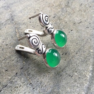 Emerald Earrings, Antique Earrings, Vintage Earrings, Antique Emerald Earrings, Sterling Silver Earrings, Green Vintage Earrings, Emerald
