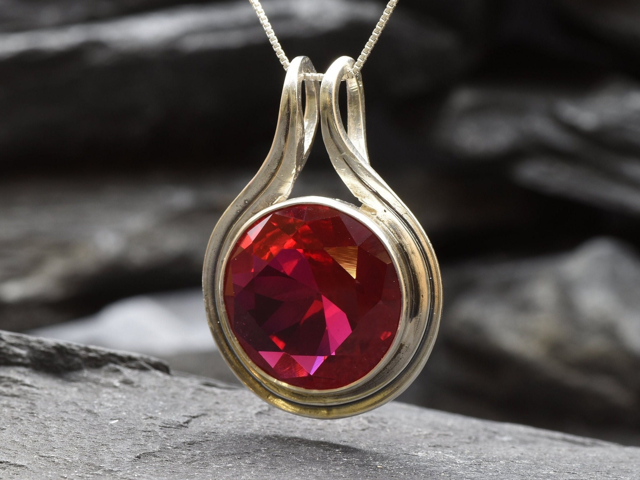 Large Ruby Pendant Vintage Pendant Created Ruby Vintage - Etsy 日本