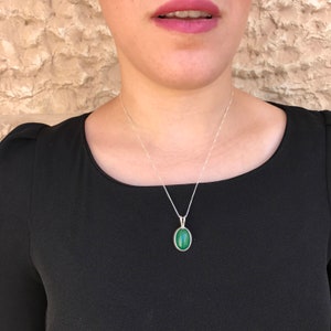 Emerald Pendant, Antique Pendant, Vintage Pendant, Green Pendant, Emerald Chain, Silver Pendant, Sterling Silver, Silver Chain, Green Chain image 2