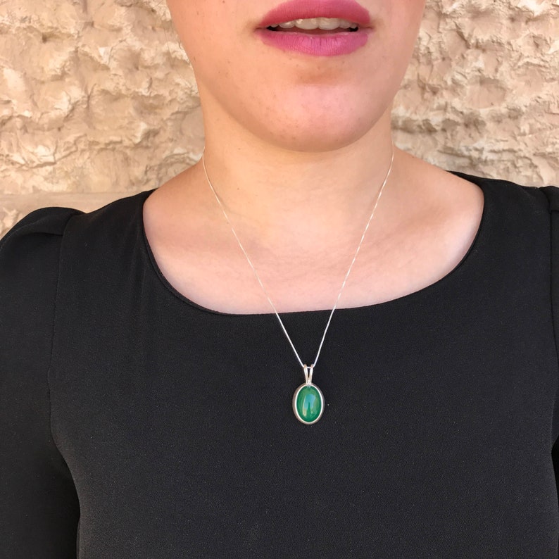Emerald Pendant, Antique Pendant, Vintage Pendant, Green Pendant, Emerald Chain, Silver Pendant, Sterling Silver, Silver Chain, Green Chain image 2