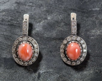 Coral Earrings, Natural Coral Earrings, March Birthstone, Pink Coral Earrings, Antique Coral Earrings, Vintage Earrings, Silver Earrings