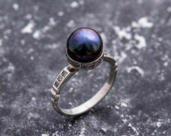 Black Pearl Ring, Natural Black Pearl, June Birthstone, Pearl