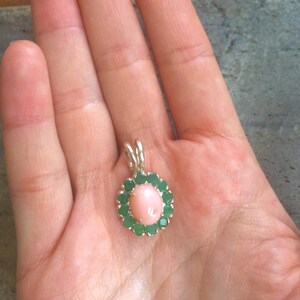 Emerald Pendant, Natural Emerald, Natural Coral, Coral Pendant, Pink Coral, May Birthstone, Angel Skin Coral, Vintage Pendant, Victorian image 9
