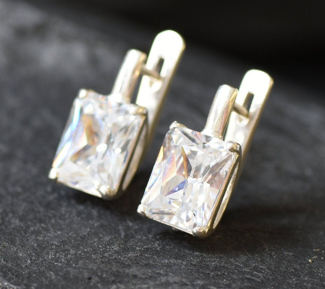 Diamond Earrings Created Diamond Square Earrings Dainty - Etsy UK