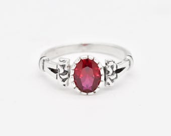 Vintage Ruby Ring, Red Ruby Ring, Created Ruby Ring, Tribal Ring, Ruby Solitaire Ring, Oval Ruby Ring, July Birthstone Ring, Adina Stone
