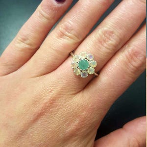 Flower Ring, Natural Emerald Ring, Natural Opal Ring, Vintage Flower Ring, October Birthstone, May Birthstone, Daisy Ring, 925 Silver Ring image 9