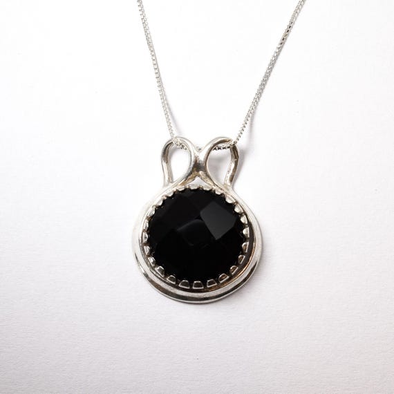 Large Black Onyx Pendant, Black Round Statement Necklace