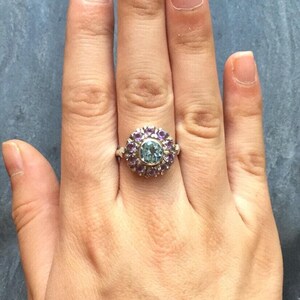 Victorian Ring, Blue Topaz Ring, Amethyst Ring, Birthstone Ring, Round Vintage Ring, Natural Topaz Ring, Round Silver Ring, 925 Silver Ring image 7