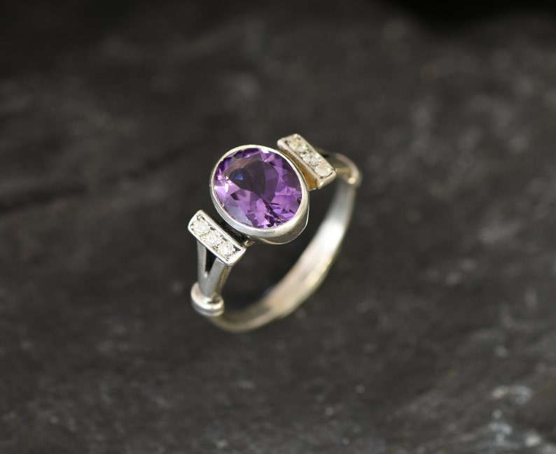 Dark Amethys Ring February Birthstone Purple Diamond Ring Solid Silver Ring Vintage Ring Promise Ring Natural Amethyst Dainty Ring