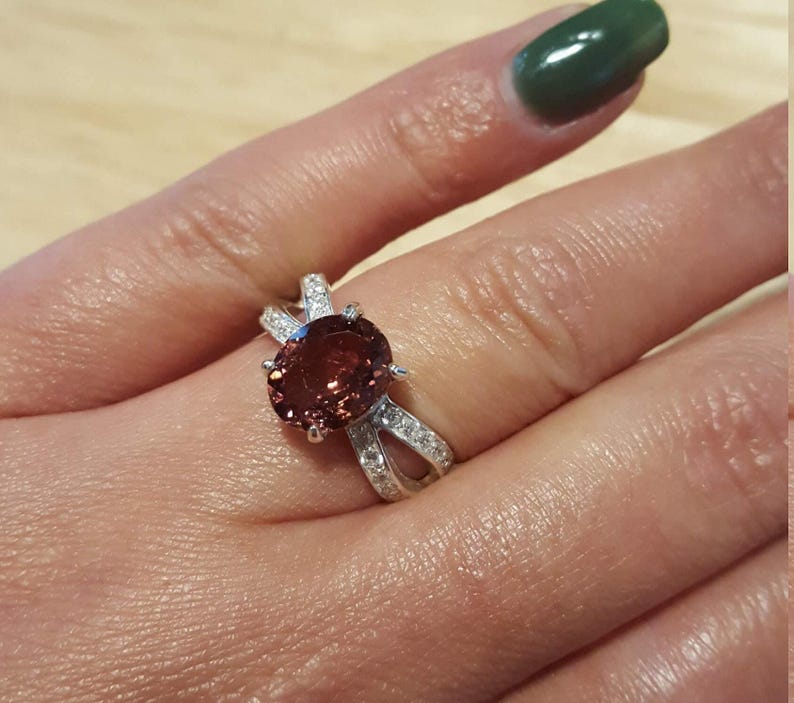 Anello con tormalina rosa, anello con tormalina, tormalina naturale, pietra portafortuna di ottobre, anelli di promessa, tormalina rosa, anello in argento massiccio, tormalina immagine 9