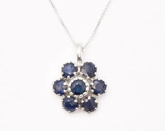 Sapphire Flower Pendant, Natural Sapphire, Blue Flower Necklace, Dark Blue Necklace, Large Flower Pendant, September Birthstone, Adina Stone