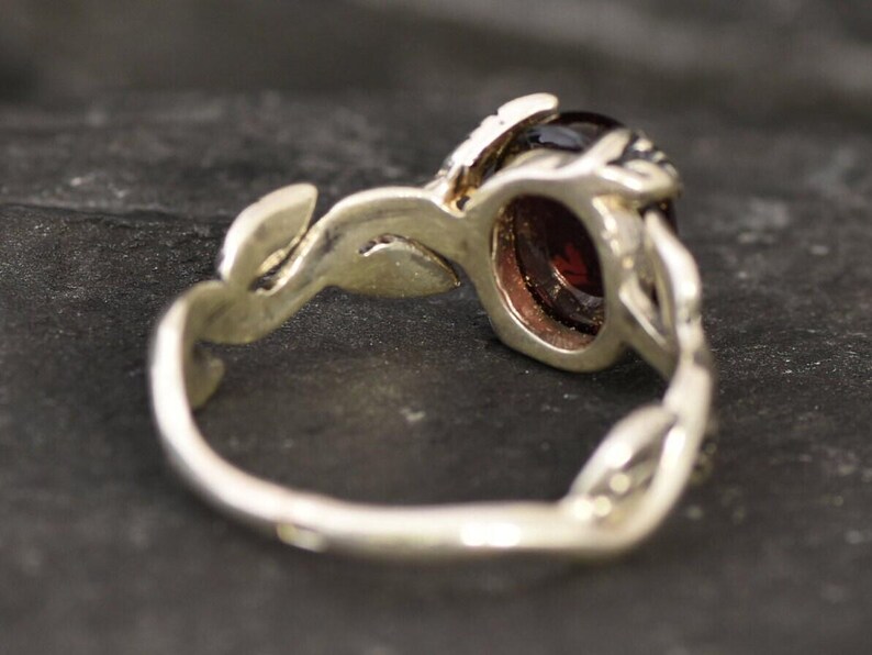 Garnet Ring, Natural Garnet, January Birthstone, Flower Ring, Vintage Ring, Red Ring, Dainty Ring, Silver Ring, 925 Solid Silver, Garnet image 10