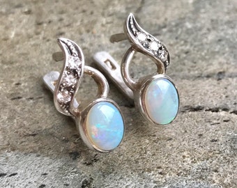 Opal Earrings, Australian Opal, Natural Opal, Real Opal Earrings, Fire Opal Earrings, Blue Fire Opal, Vintage Opal, Solid Silver, Opal