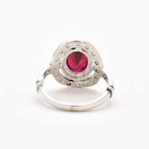 Anillo de rubí vintage, anillo de rubí creado, anillo de halo ovalado, anillo de rubí de plata esterlina, anillo de rubí rojo, regalo para mamá, anillo de plata, piedra Adina imagen 10