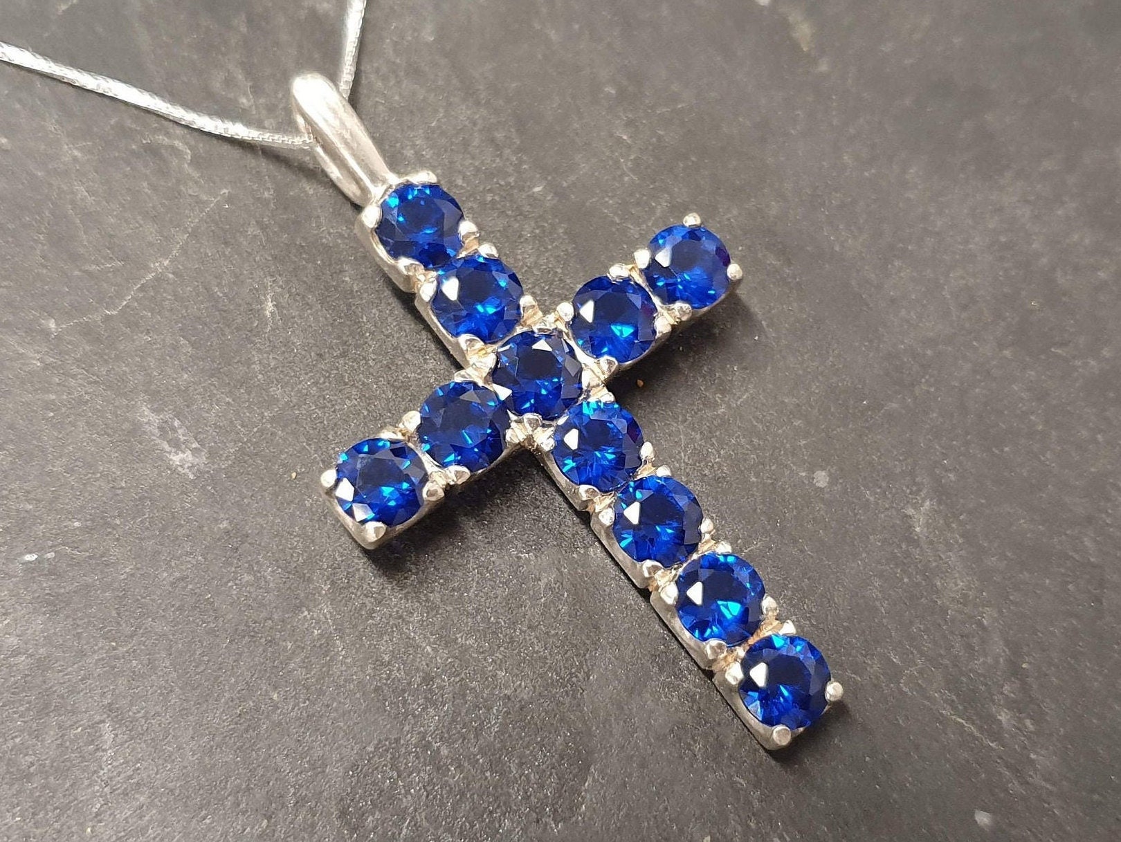 Vintage sapphire cross necklace deals