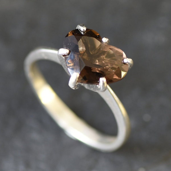 Heart Stone Ring, Natural Smoky Topaz, Brown Heart Ring, Proposal Ring, Promise Ring, Smoky Topaz Ring, Heart Shape Ring, Solid Silver Ring