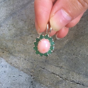 Emerald Pendant, Natural Emerald, Natural Coral, Coral Pendant, Pink Coral, May Birthstone, Angel Skin Coral, Vintage Pendant, Victorian image 3