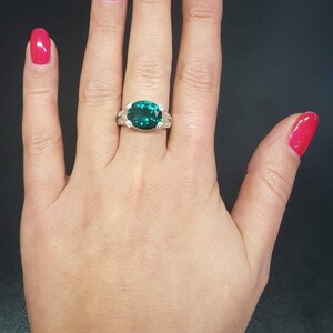 Anillo de esmeralda, anillo de esmeralda vintage, anillo verde esmeralda, esmeralda creada, anillos vintage, anillo de plata vintage, anillo horizontal, gema horizontal imagen 9