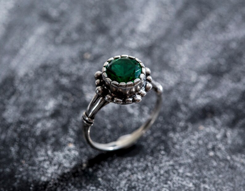 Emerald Ring, Antique Ring, Vintage Ring, Solid Silver Ring, Pure Silver, Created Emerald, Antique Emerald Ring, Antique Rings, Green Ring image 1