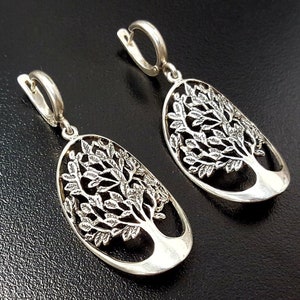 Silver Tree Earrings, Tree of Life Earrings, Artistic Earrings, Long Earrings, Silver Artisan Earrings, Vintage Earrings, Silver Earrings