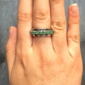 Emerald Band, Natural Emerald, 1 Carat Emerald, May Birthstone, Double Band, Half Eternity Ring, Bezel Ring, Bezel Band, Solid Silver Ring image 3