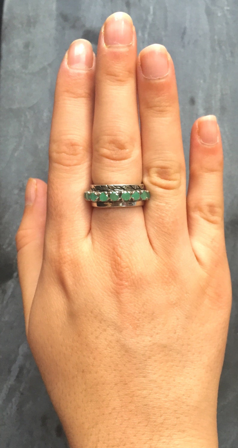 Emerald Band, Natural Emerald, 1 Carat Emerald, May Birthstone, Double Band, Half Eternity Ring, Bezel Ring, Bezel Band, Solid Silver Ring image 3