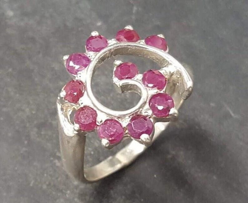 Real Ruby Ring, Ruby Ring, Natural Ruby Ring, July Birthstone, Silver Swirl Ring, Red Vintage Ring, Swirl Ring, Solid Silver Ring, Red Ring image 9