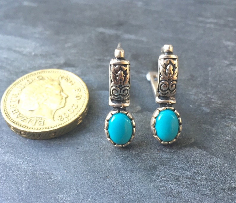 Turquoise Earrings, Real Turquoise, Sleeping Beauty Turquoise, Arizona Turquoise, Natural Turquoise, Pure Silver, Solid Silver, Tribal image 8