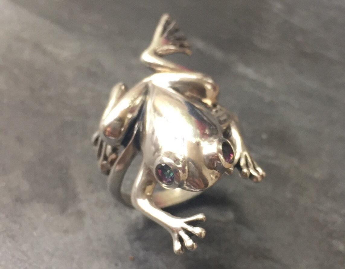 カエルリング、ミスティックトパーズリング、12月の誕生石、天然