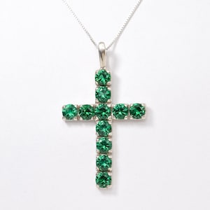 Emerald Pendant, Created Emerald, Cross Pendant, Emerald Cross, Green Emerald Pendant, Christian Pendant, Green Cross, Solid Silver Pendant