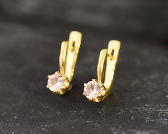 Gold Morganite Earrings, Morganite Earrings, Created Morganite, Dainty Earrings, Vintage Earrings, Pink Diamond Earrings, Silver Earrings