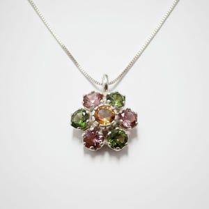 Tourmaline Pendant, Natural Tourmaline, October Pendant, Flower Pendant, Multicolor Pendant, October Birthstone, Flower Vintage Pendant image 1