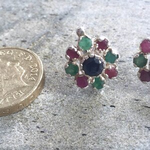 Sapphire Earrings, Emerald Earrings, Ruby Earrings, Natural Sapphire, Natural Emerald, Natural Ruby, Flower Earrings, Solid Silver Earrings image 3