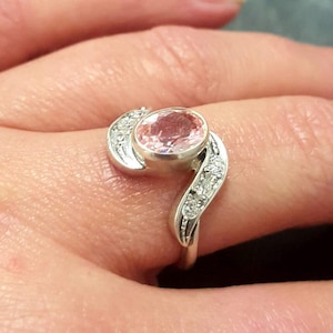 Bague morganite, morganite créée, bague rose, bague de promesse, gréement vintage rose, bague pierre unique, bagues vintage, bague sterling 925, morganite