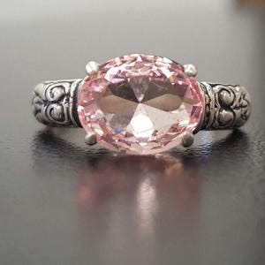 Morganite Ring, Created Morganite, Pink Diamond Ring, Pink Bohemian Ring, Pink Ring, Horizontal Ring, Vintage Rings, Silver Ring, Morganite image 10
