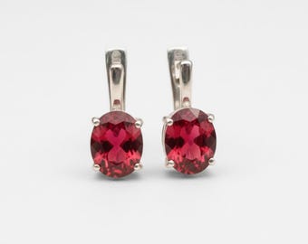 Ruby Earrings, Created Ruby, Red Oval Earrings, Ruby Studs, Vintage Earrings, Antique Earrings, Red Earrings, 925 Silver Earrings, Ruby