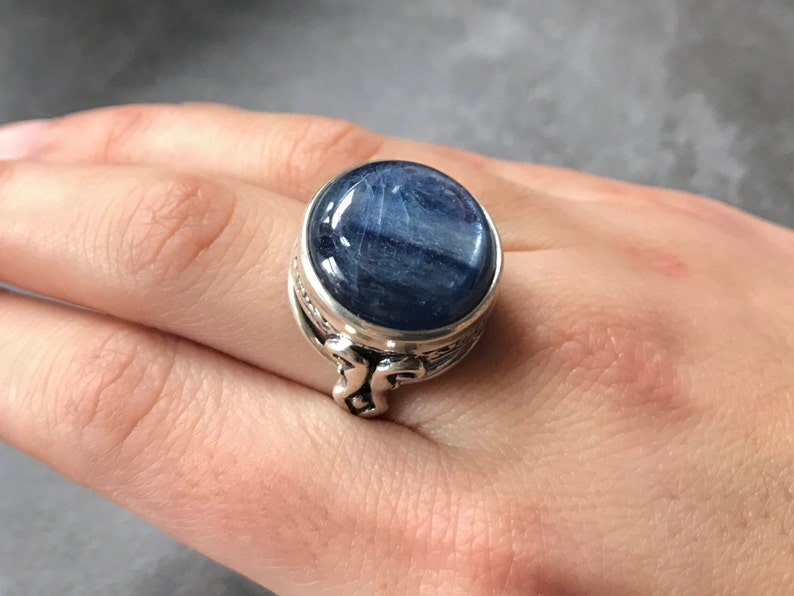 Kyanite Ring, Blue Kyanite, Natural Kyanite, Blue Kyanite Ring, Large Stone Ring, African Kyanite, Vintage Ring, Solid Silver Ring, Kyanite image 9