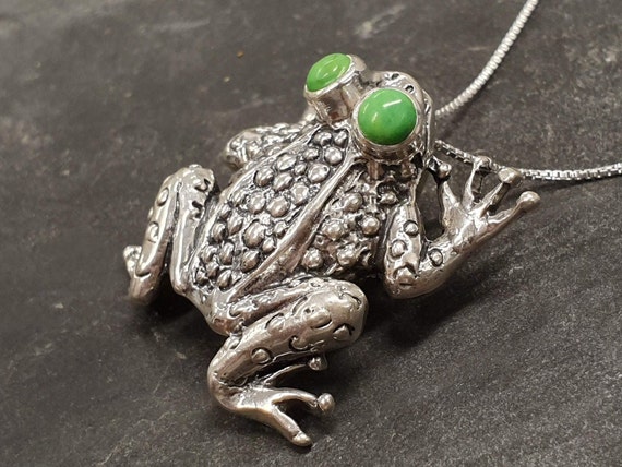Frog Pendant Natural Turquoise Pendant Green Gemstone Necklace