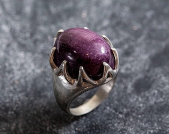 Anillo de rubí natural, anillo de rubí, anillos vintage, piedra de nacimiento de julio, anillo de rubí grande, plata maciza, anillo de julio, anillo llamativo, anillo de piedra grande, rubí