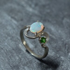 Opal Ring, Natural Opal Ring, Real Opal Ring, Unique Ring, Vintage Ring, October Birthstone, Asymmetric Ring, Fire Opal, Solid Silver Ring image 1